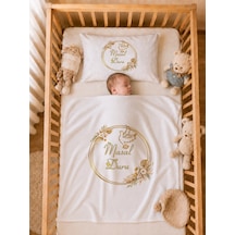 İsme Özel Kız Bebek Battaniye 80x80 Cm Ve Yastık Kılıfı 35x45 Cm %100 Pamuk Organik Baskılı Bebek Seti Bebek Hediyesi 1081yb Krem
