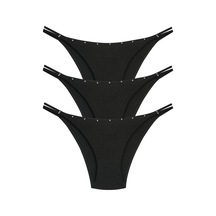 1025 Çift İp-taş Detaylı Bikini Külot Paketi 1025-v4 - Siyah