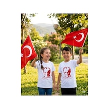 Alglıfe Atatürk Baskılı Beyaz Çocuk Tişört - Unısex Kalıp %100 Pamuk Bir Beden Büyük Önerilir