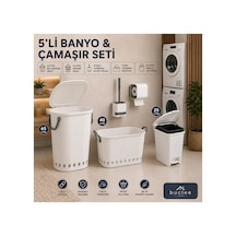 5 Li Banyo Çamaşır Seti 65 L Sepet + 40 L Sele + 25 L Çöp Kovası Beyaz - 914118815 Beyaz