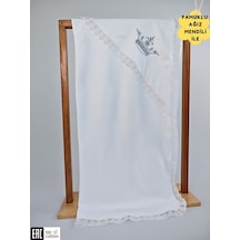Ekru %100 Pamuklu Erkek Bebek Battaniyesi Nakışlı Dantelli Puset Örtüsü Hediyelik Yenidoğan 85x85cm Ekru