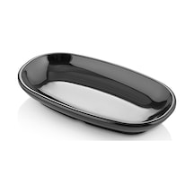 12 Adet 12x7 Cm Melamin Oval Kayık Kahvaltılık Mezelik Makinede Yıkanabilir Siyah Servis Tabağı