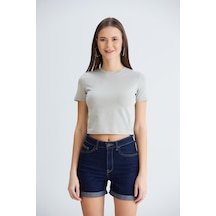 Bisiklet Yaka Basic Tshirt Gri-gri Gri