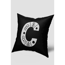 Siyah Beyaz C Harfli Kırlent Kılıfı Siyah