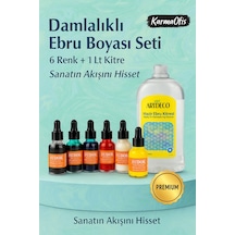 6 Renk Damlalıklı Ebru Boyası + 1 Lt Kitre