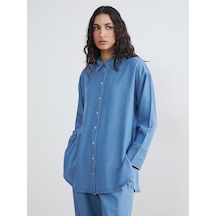 Lcw Modest İndigo Kadın Jean Gömlek Tunik