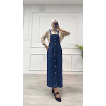 Etekli Salopet Enzim Süper Taş Yıkama Koyu Mavi D2521 Mavi