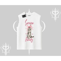 Tarzsokak Serene Beauty Kedi Baskılı Kolsuz Tshirt Beyaz Tarzsokak Serene Beauty Kedi Baskılı Kolsuz Tshirt Beyaz
