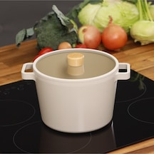 Fika Cam Kapaklı Alüminyum Derin Döküm Tencere 22 Cm X 15 Cm Bej