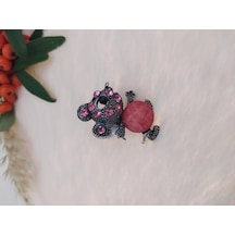 Gümüş Renk Fare Figürlü Yüzük Pembe Kristalli Ayarlanabilir Çocuk Yüzük