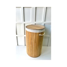 Bambu Yuvarlak Kirli Çamaşır Sepeti Çok Amaçlı Düzenleme Oyuncak Sepeti Ipli Naturel Hasır 60lt Bej Bej