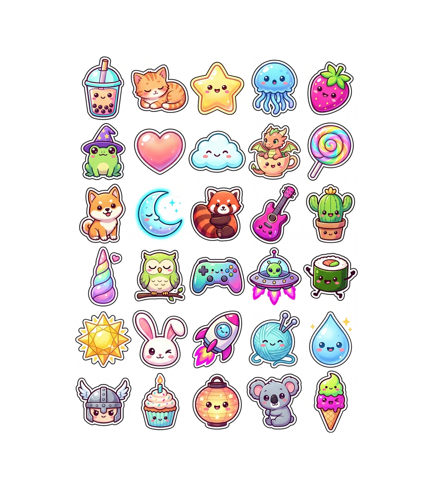 30 Adet Chibi Sevimli Figürler Sticker Seti - Laptop Telefon Defter İçin Çok Renkli