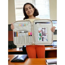 Next Craft Evrak Kalemlik Çantası Çocuklar İçin Aktivite Etkinlik Çantası Boyama Ve Defter Çantası Bej