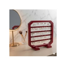 Modern Kırmızı Küpe Standı, Takı Düzenleyici, Takı Standı , Kolye Askısı , 4 Bölmeli Organizer