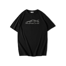 Brz Collection Unisex Oversize Porsche Kristal Taş Baskılı T-shirt Siyah