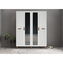 Zenon Membran 4 Kapaklı Portmanto Montaj Dahil Ceviz Beyaz 140 Cm