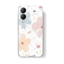 Vivo Y17s Uyumlu Pastel Soyut Çiçek Ve Leke Desenli Baskılı Silikon Kılıf Renkli
