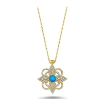 Beyaz Taşlı Çiçek Opal Kolye
