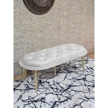 Zafir Ufo Oturak Bench - Gold Kaplama Telli Ayak - Oturak - Bench - Puf - Yatak Ucu Pufu Krem