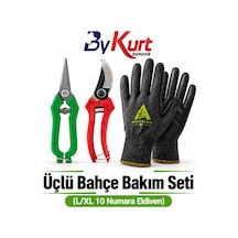 Bahçe Bakım Seti Üçlü Budama Makası Hasat Makası Eldiven 3 Parça - L/xl / Gri