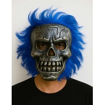 Mey İthalat Wild Skull - Gümüş Kafatası Mavi Saçlı İskelet Maske