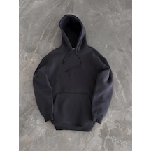 Kapüşonlu Üç İplik Penye Basic Sweatshirt - Füme Çok Renkli