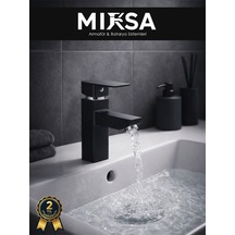 Siyah Kare Sabit Banyo Lavabo Musluğu Bataryası