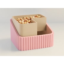 3d Baskı Fıstık Kasesi - Çift Hazneli Kabuk Ayırıcı Sunum Kasesi - Pembe Bej