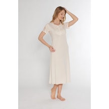 Klasik Dantel Detaylı Kısa Kollu Şık Zarif Gecelik Flz 38-30 Bej