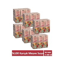 Karışık Meyve Suyu %100 Meyve Suyu Oranı Şeker İlavesiz 36 Adet X 200 Ml