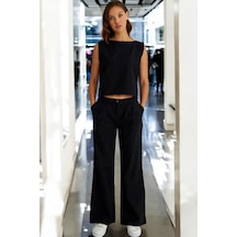 Yazlık Alt Üst Kolsuz Keten Takım siyah