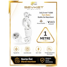 Viko Topraklı Uzatma Seyyar Kablosu Tekli Priz 1 Metre 3x1,5 Mm Seyyar Uzatma Kablosu