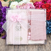 Hediyelik Kadife Kaplı Yasin Kitabı, Seccade, Şal, İnci Tesbih, Asetat Kutulu 26 23 Set-pembe