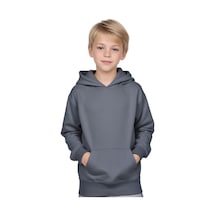 Fyk Kids Kapüşonlu Kanguru Cepli Düz Baskısız Erkek Çocuk Eşofman Takımı Füme