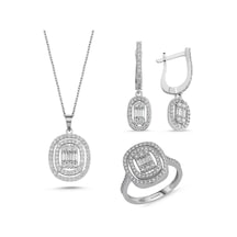 Sembol Gold Beyaz Altın Set Baget Taşlı 3lü Takım T7776