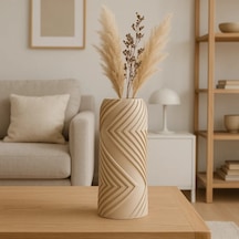 3d Baskı Vector Vazo - Geometrik Çizgili Dekoratif Vazo-bej Çok Renkli