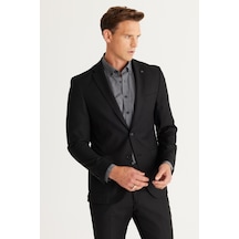 AC&Co / Altınyıldız Classics Erkek Siyah Ekstra Slim Fit Dar Kesim Mono Yaka Yünlü Takım Elbise Siyah