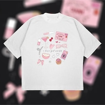 Tarzsokak Girl World Oversize Unisex Pamuklu Nefes Alan Kalın Kumaşlı Beyaz