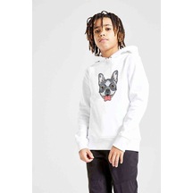 Dog Head Köpek Baskılı Unisex Çocuk Kapüşonlu Beyaz Sweatshirt (534751681) Beyaz