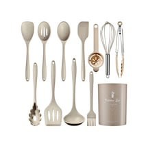 Fochsia 12 Parça Saklama Kovalı Silikon Mutfak Seti - Isıya Dayanıklı Çırpıcı Ve Spatula Haki