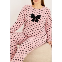 Siyah İnci Beden Polar Kışlık Örme Pijama Takım 25222567 Pembe