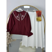 Lovie Moda Kadın Yaka İşlemeli Takım Bordo