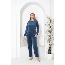 Kadın Kırmızı Renk Likralı Kadife Pijama Takımı Çok Renkli