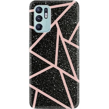 Oppo Reno 6 Kılıf Resimli Desenli Baskılı Silikon Pembe Şeritli Mermer 1312