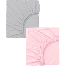 2 Adet 50x90 Cm Anne Yanı Lastikli Penye Kumaş Bebek Çarşafı-pembe-gri