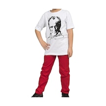 Nacar Store Erkek Çocuk 23nisan 29ekim 30ağustos 10kasım Özelgün Gösteri Atatürk Baskılı T-shırt&pantolon Takım Beyaz