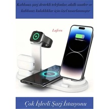Çok İşlevli Şarj İstasyonu Beyaz Renk İos Androit Kablosuz Ev Ofis Araba Akıllı Saat Kulaklık