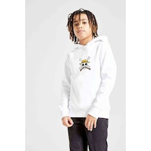 Tshirthane One Piece Luffy Baskılı Unisex Çocuk Kapüşonlu Beyaz Sweatshirt