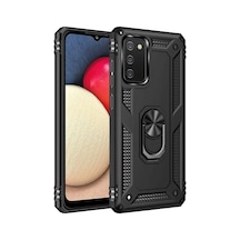 Newface Samsung Galaxy A03s Kılıf Sofya Yüzüklü Silikon Kapak - Siyah