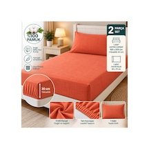 Slc Home %100 Pamuk Kumaş 100 X 200 Cm Lastikli Çarşaf 1 Adet Yastık Kılıflı Tek Kişilik 2li Set Turuncu - 939641234 Turuncu